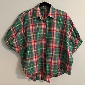 Hudson Gray, capped sleeve plaid shirt